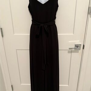 WHBM BLACK JUMPSUIT SHEER LEGS, ATTACHED BELT